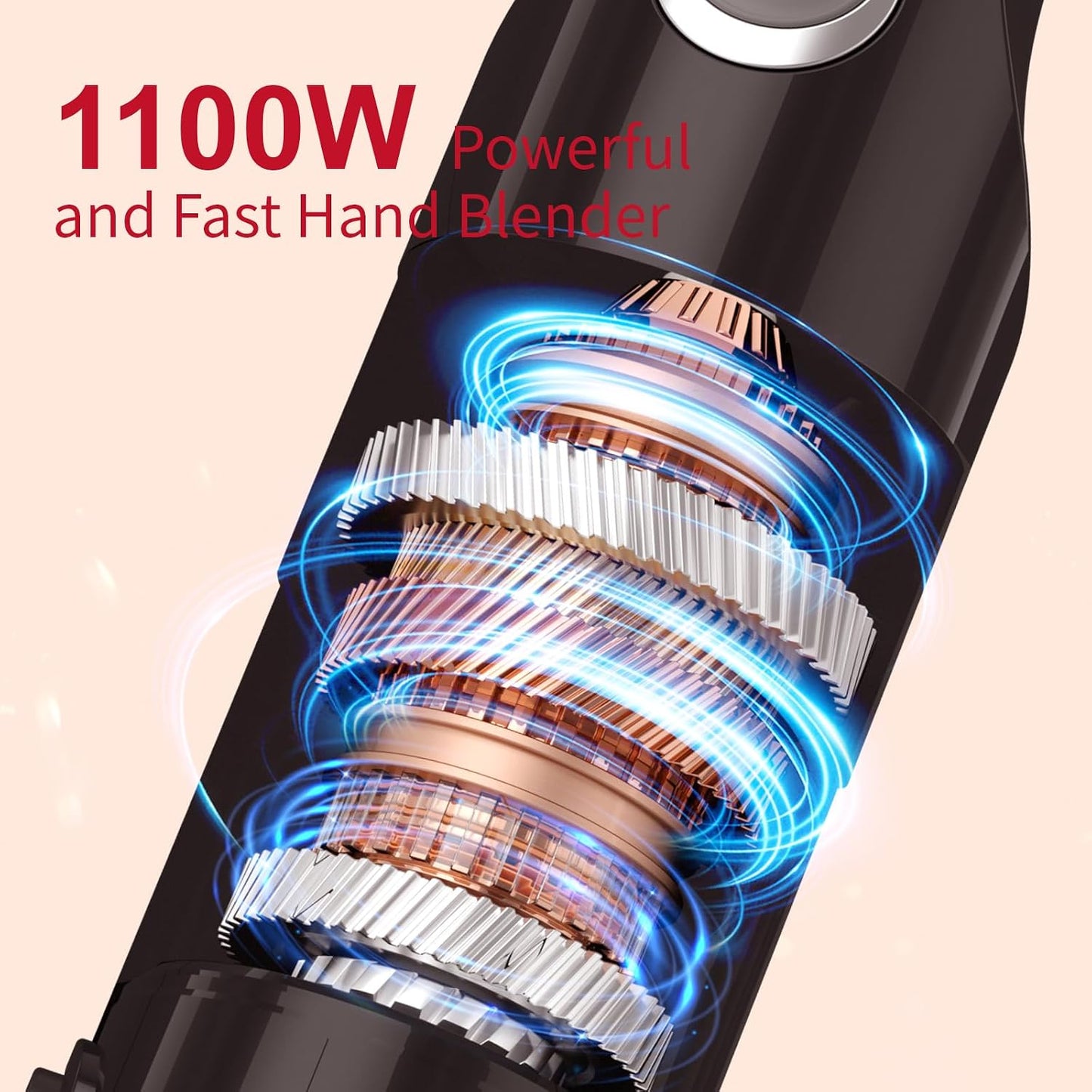 Electric Stick Hand Blender Handheld - 1100W 5-In-1 Immersion Stick Blenders for Kitchen Soup with 12 Speed, Turbo Boost, Chopper, Beaker, Whisk and Milk Frother for Milkshake Puree Smoothie Baby Food