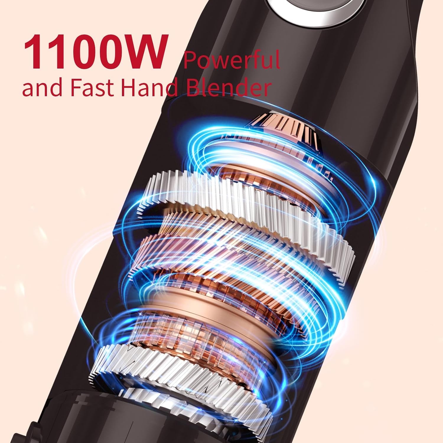 Electric Stick Hand Blender Handheld - 1100W 5-In-1 Immersion Stick Blenders for Kitchen Soup with 12 Speed, Turbo Boost, Chopper, Beaker, Whisk and Milk Frother for Milkshake Puree Smoothie Baby Food