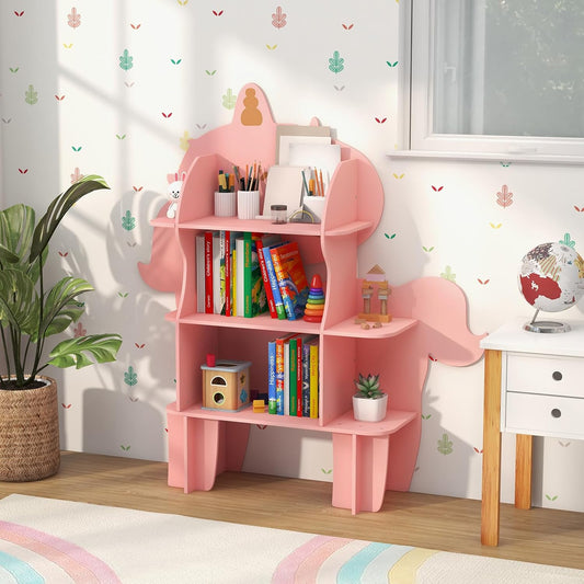 Children Bookcase, Cute Toy Storage Unit with Open Shelves, Wooden Toddler Bookshelf Organizer for Kids Room, Play Room, Nursery (Unicorn)