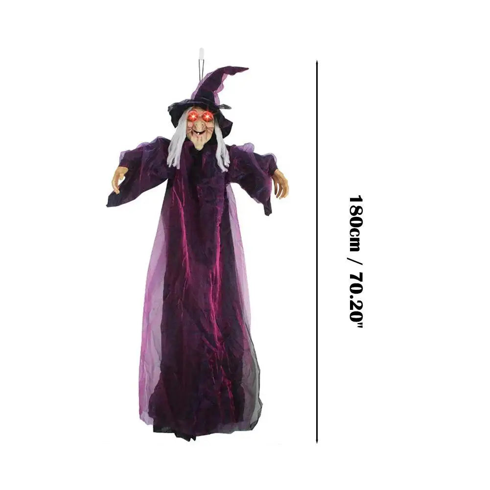 Halloween Life Size Talking Witch Purple Outdoor Spooky Scary Witch Animatronic Voice Controlled Glowing Screaming Decoration