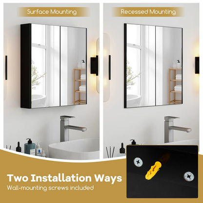 Sleek Medicine Cabinet with Double Mirrored Doors - Space-Saving Storage Solution for Your Bathroom