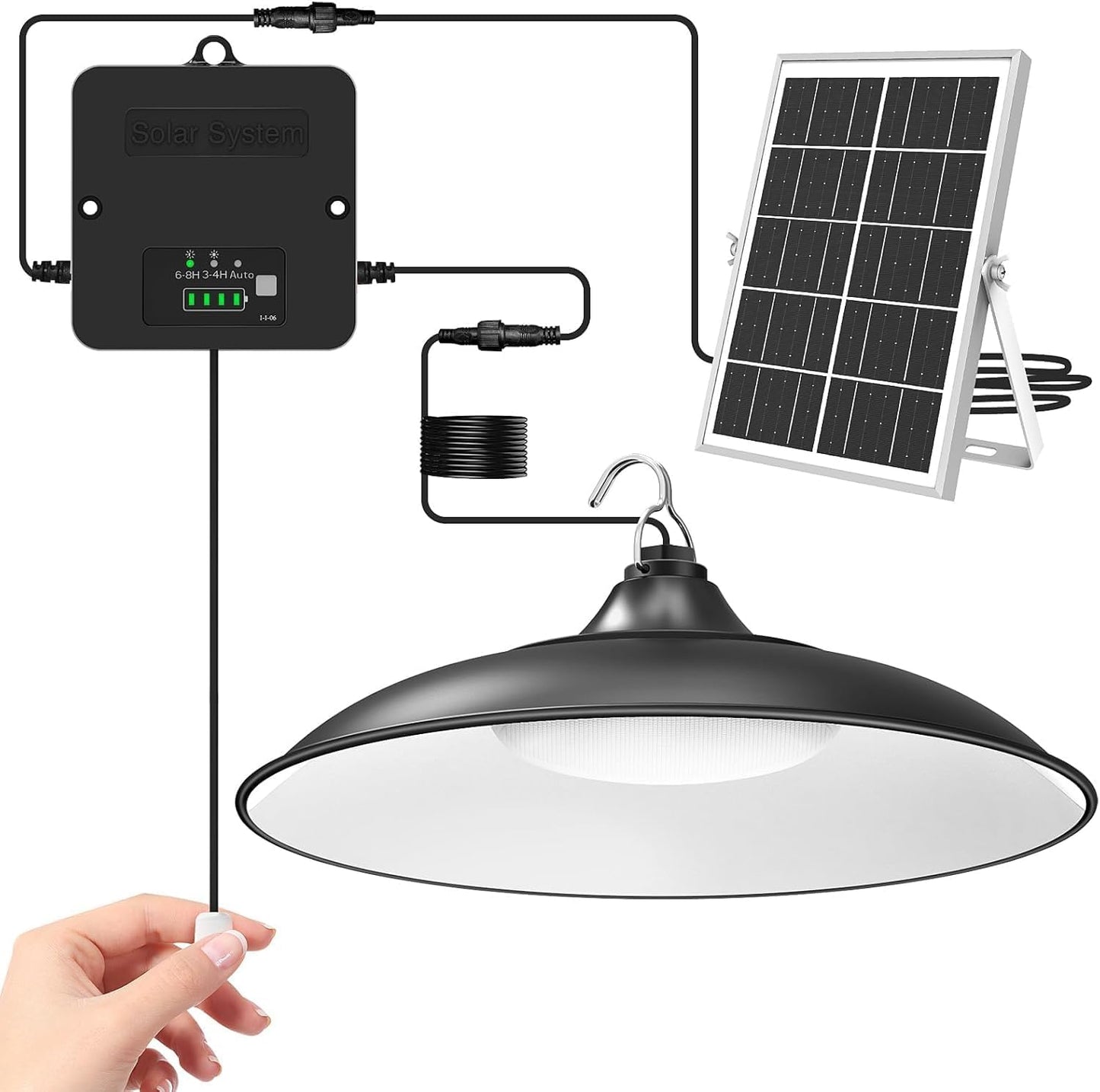 Solar Shed Light Indoor Outdoor, 2000LM Daytime Available Pendant Light with Pull Cord, Power Display & Mode Indicator, 3 Lighting Modes Solar Lights IP65 Waterproof for Garage Gazebo Porch