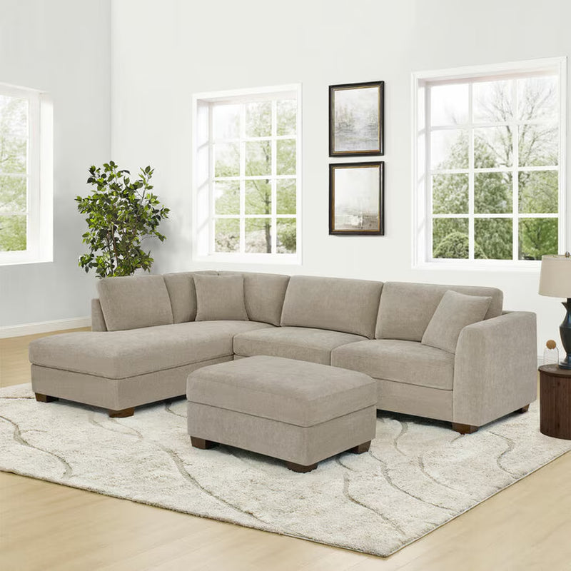 Walsen Grey Fabric Corner Sofa with Storage Ottoman in 2 Configurations