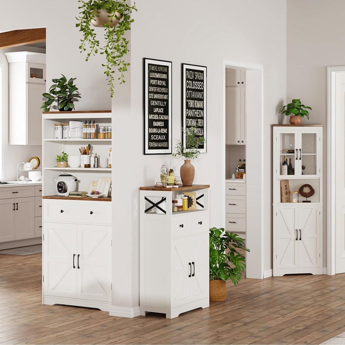 Sideboard Cabinet,Kitchen Storage Cabinet with 2 Drawers and Open Shelf,Modern High Capacity Unit Cupboard for Living Room,Kitchen,Home,White