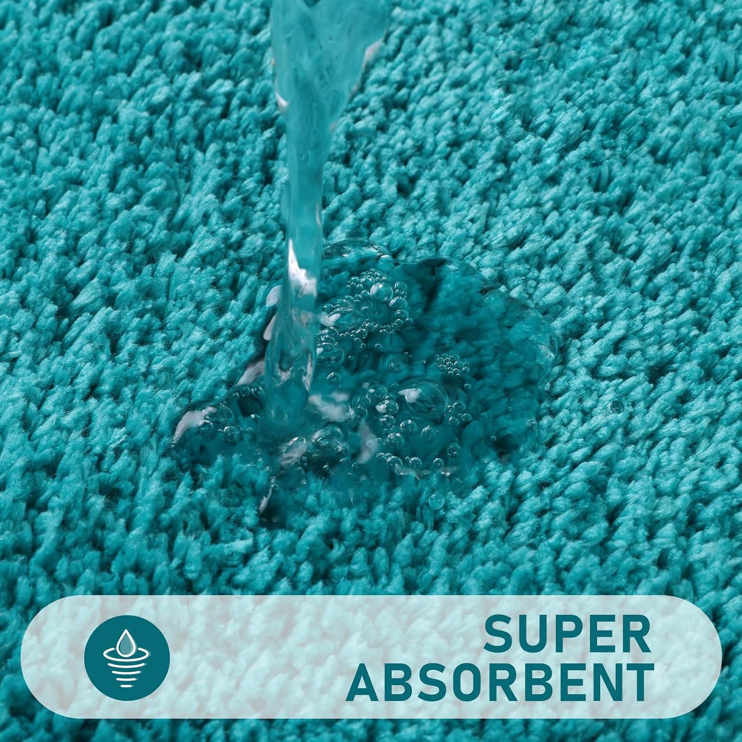Non Slip Bath Mat Set 3 Piece Shaggy Microfiber Machine Washable Bath Mats with Toilet Rug Absorbent Soft Shower Rug for Bathroom, Turquoise