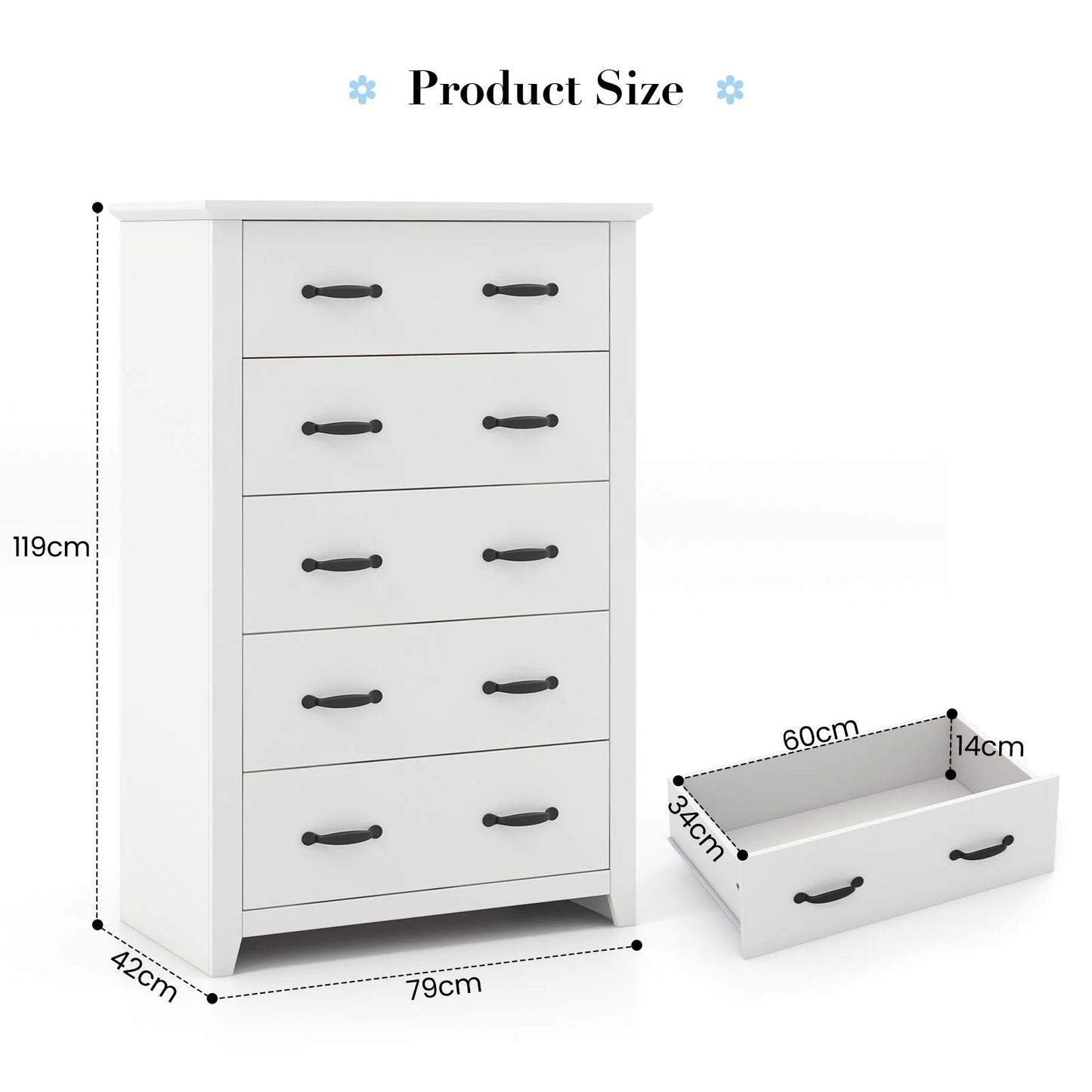 Dresser Vertical Chest of Drawers with 5 Pull-Out Drawers