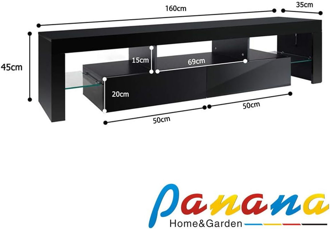 Front RGB LED TV Stand Cabinet Unit Modern 160Cm TV Desk with Storage for Entertainment Living Room (Black)