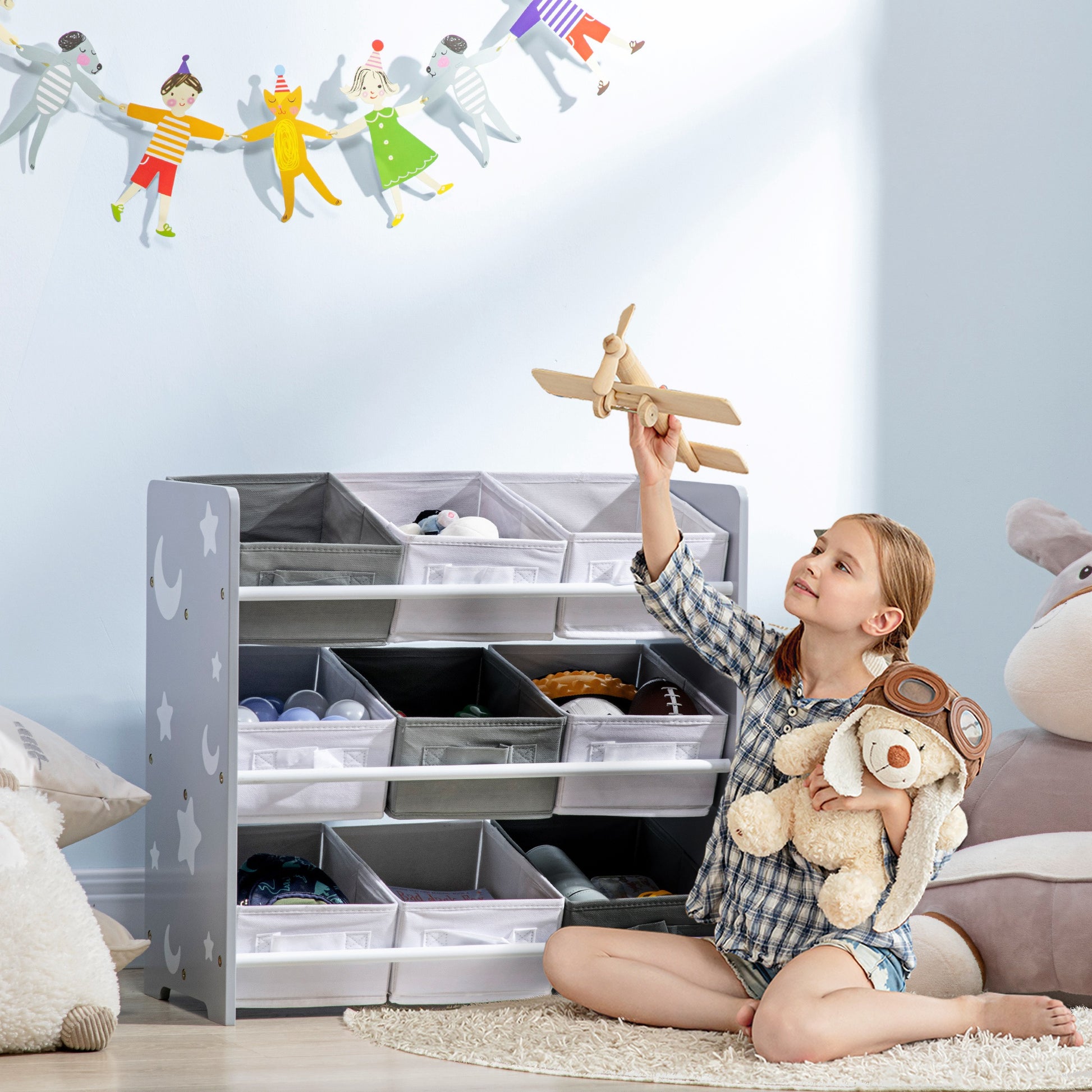 Kids Storage Unit W/ Nine Removable Baskets, for Nursery, Playroom