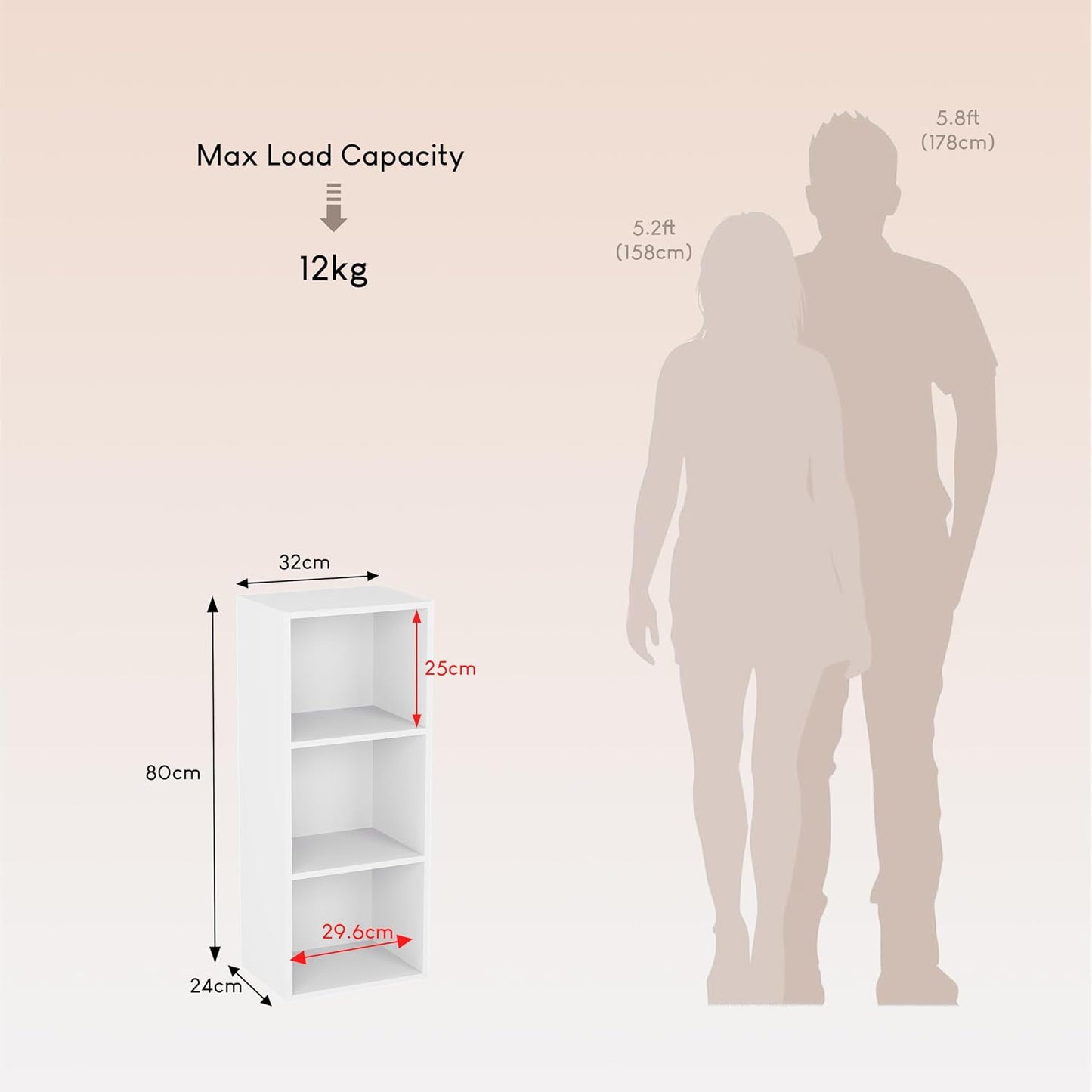 Oxford 3 Tier Cube Bookcase | White | 80 H X 32 W X 24 D | Freestanding Unit | Anti-Tip Kit | Space-Saving Storage | Compact | Easy Assembly | Modern Living Room Furniture