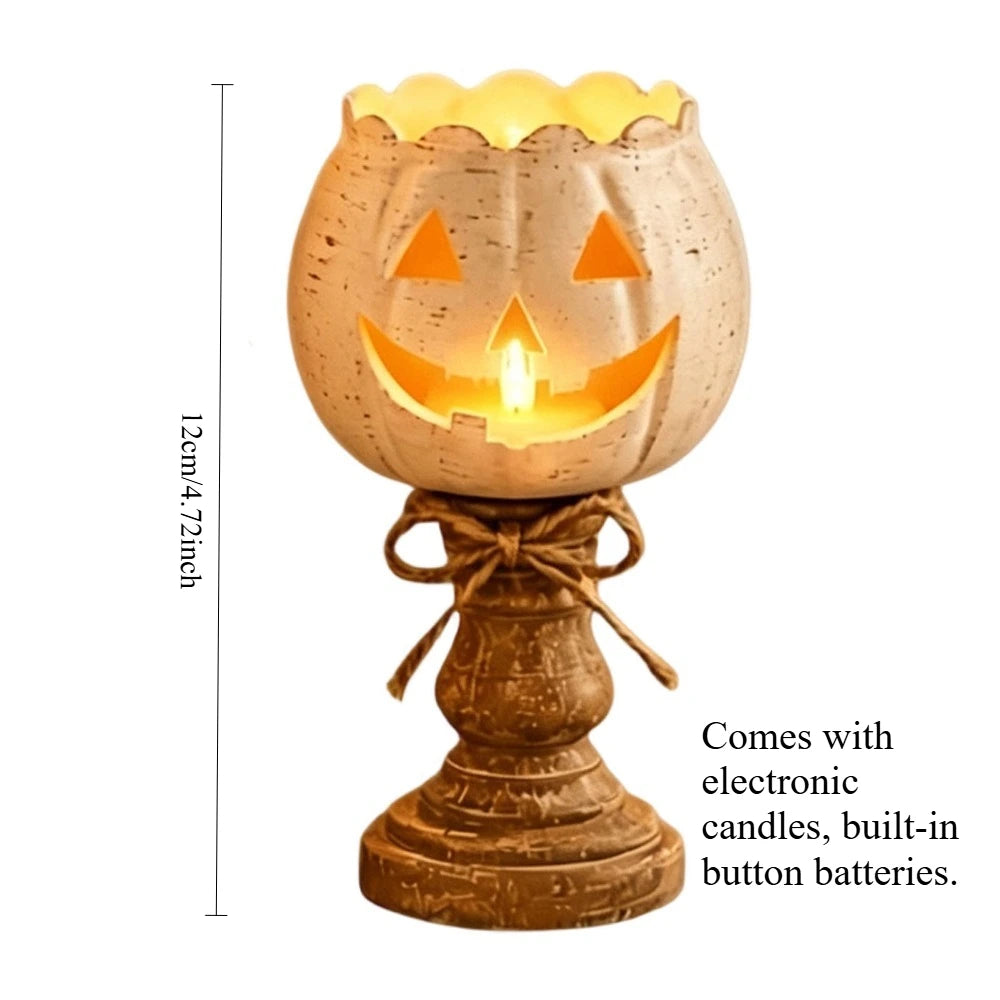 Halloween Pumpkin Candle Holder, Rustic Jack O Lantern Candlestick Tabletop Decor for Fall Harvest Party