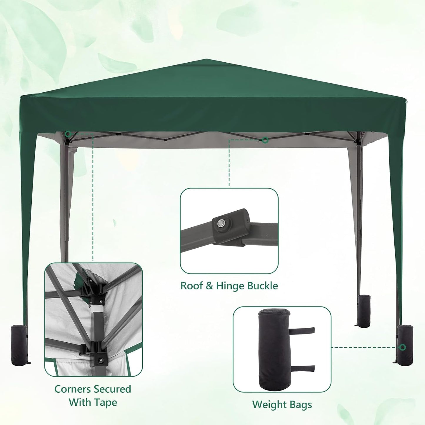 Pop up Gazebo with Sides, 3M X 3M Waterproof with 2 Free Weather Support Beams 4 Gazebo Weight Bags. Garden Canopy Outdoor, Party Tent, 260G Polyester Powder Coated Steel Frame. GREEN