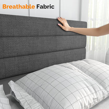 Single Bed Frame, Upholstered Platform Bed with Headboard & under Bed Storage - Sturdy Wooden Slat Support - No Box Spring Needed, Linen-Like Fabric, Light Grey, 90 X 190 Cm