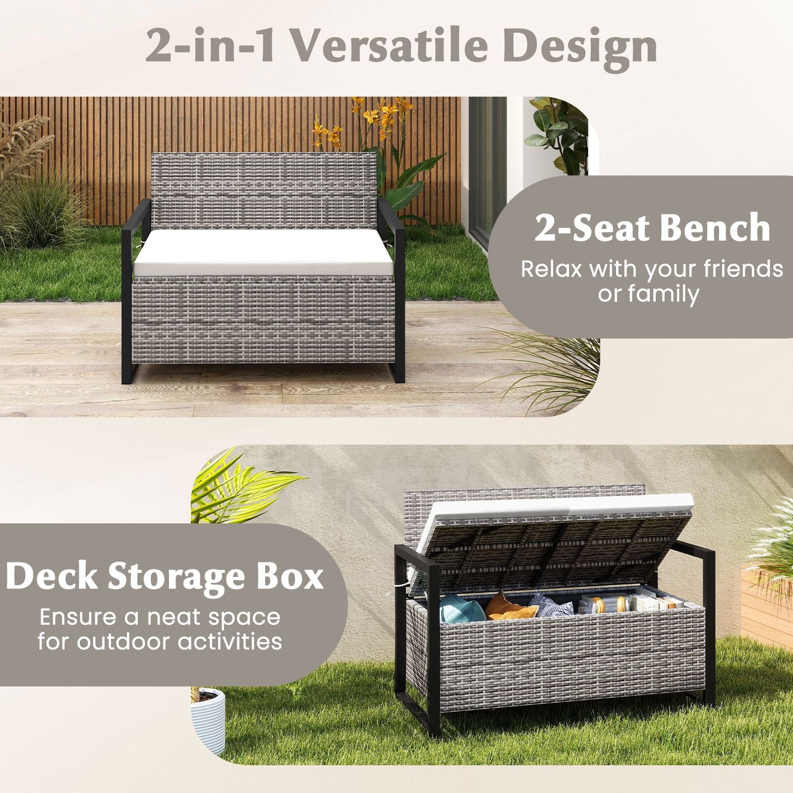 150L Outdoor Storage Bench with Padded Cushion
