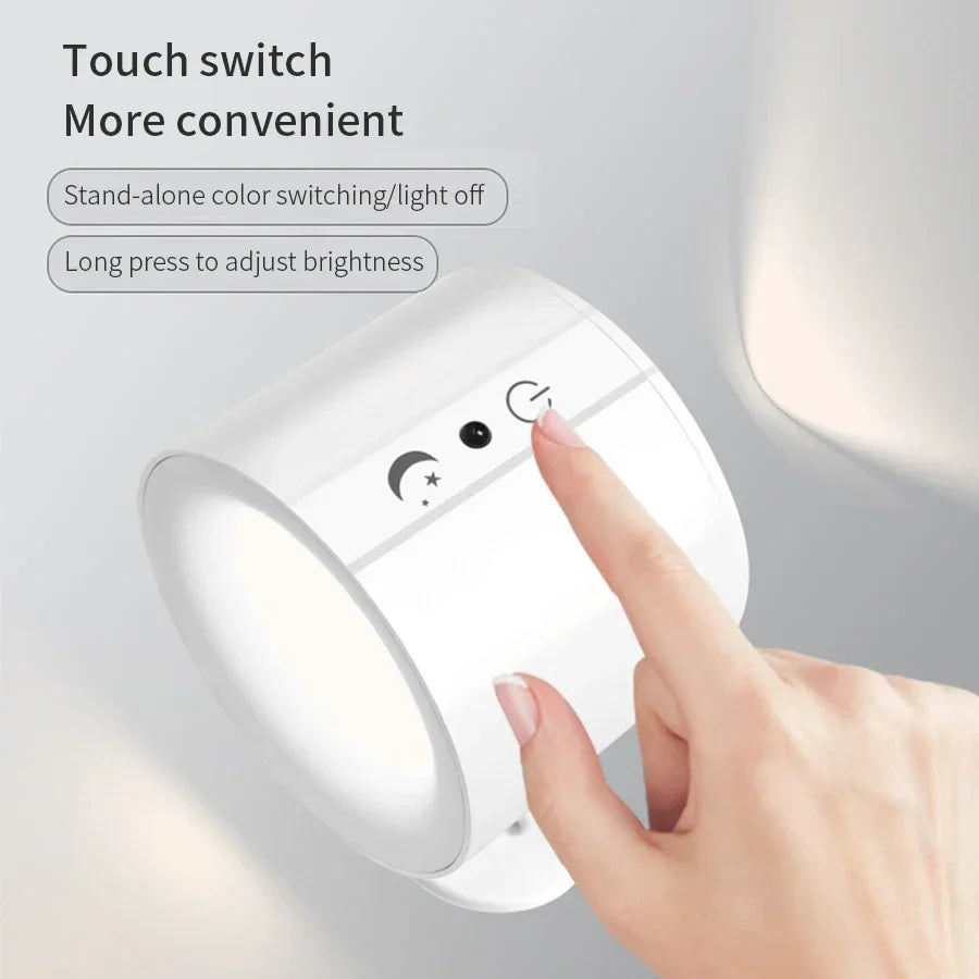 LED Wall Light Rechargeable Touch Double Head Wall Lamp 360° Rotation Wireless Remote Control LED Spotlight for Bedroom Lighting
