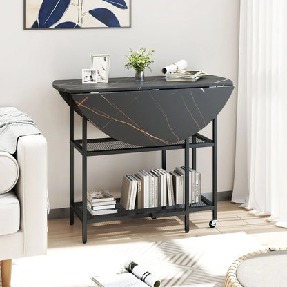 Round Kitchen Table Modern Dining Table with Drop Leaf Tabletop