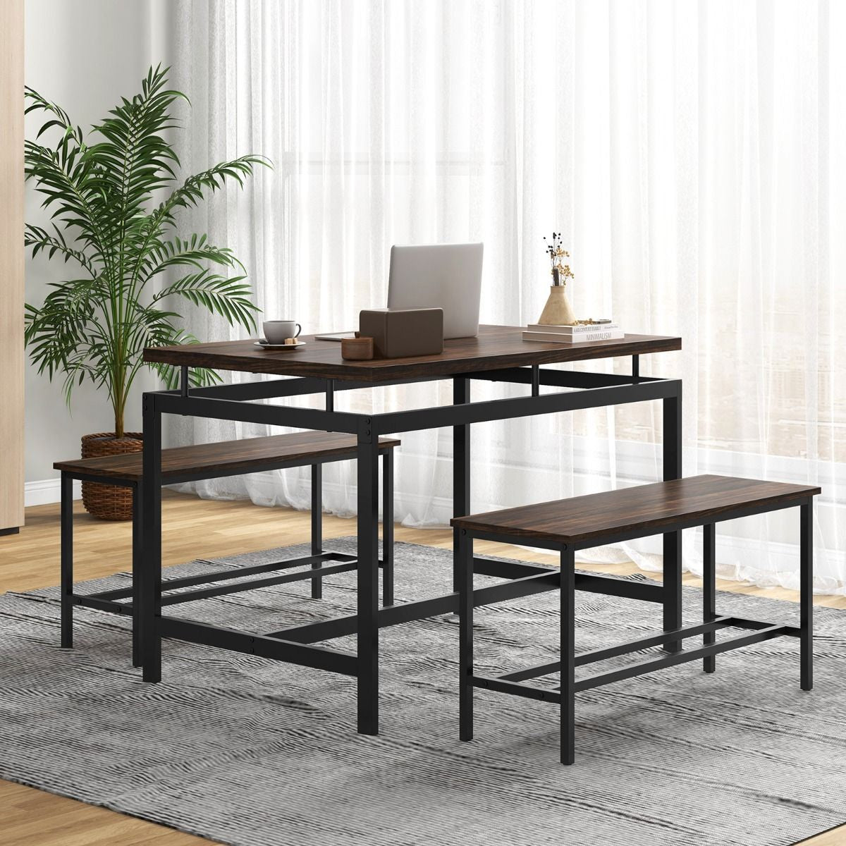 3 PCS Kitchen Dining Room Furniture Set with 108Cm Wooden Kitchen Table