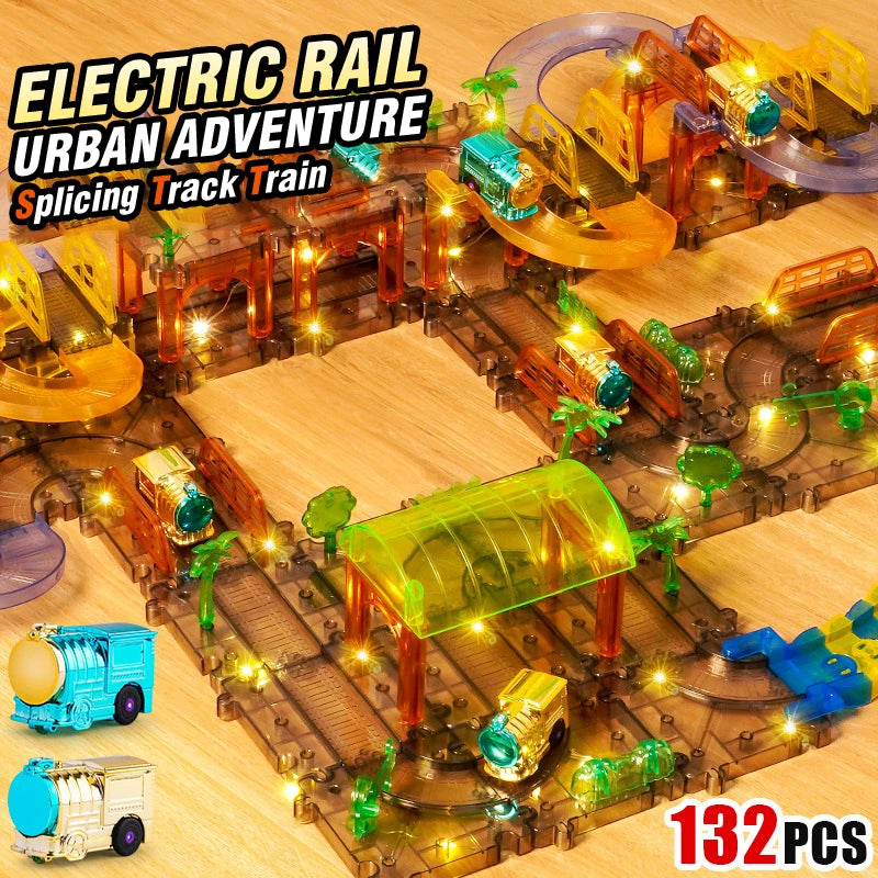Electric Train Tracks Toys Splicing Track Trains Transparent Electric Toy Puzzle Assembly Kid Toys City Games Birthday Gifts Boy