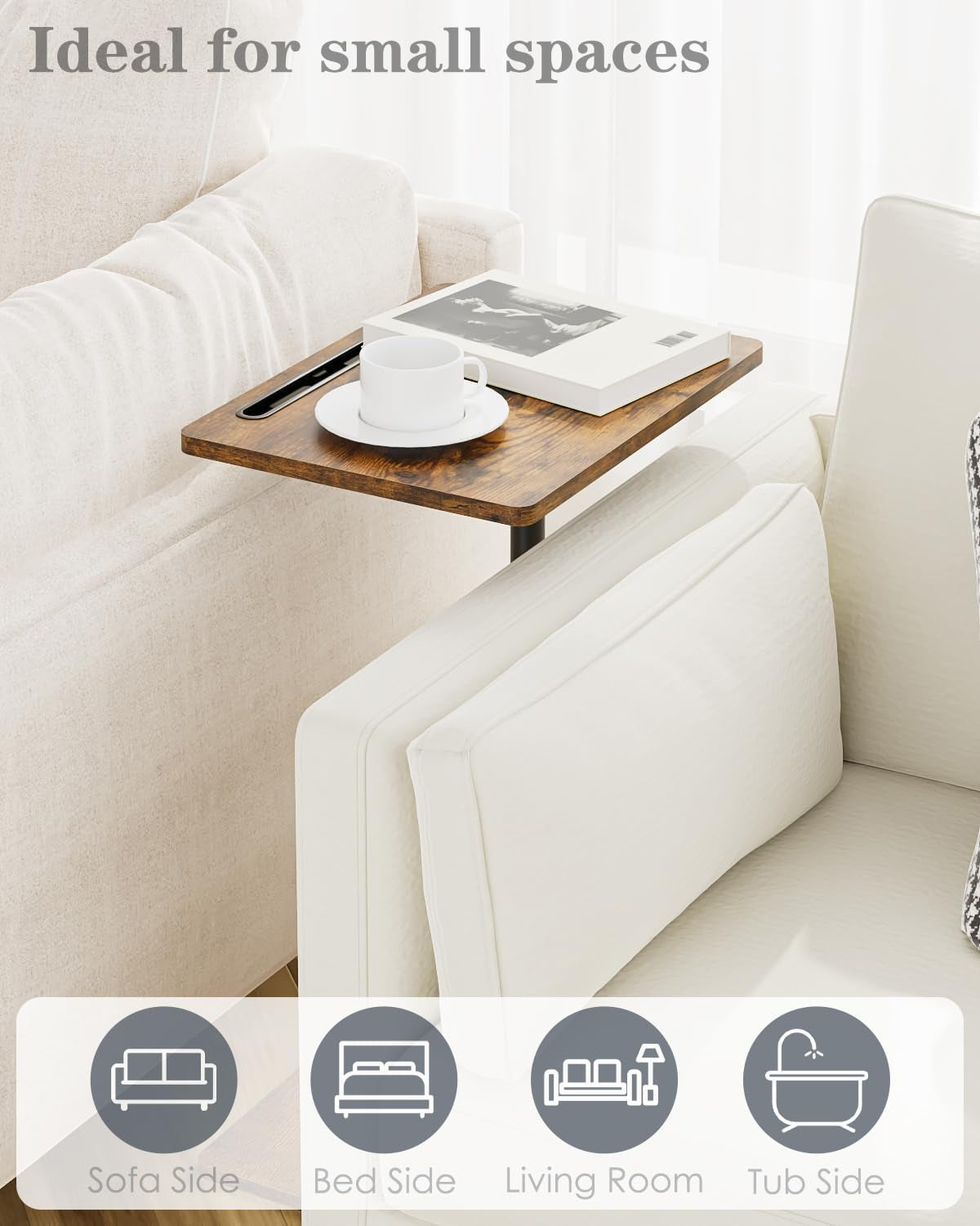 Side Table, C-Shaped Adjustable Sofa Table, 360°Swivel Coffee Tables,40X30X(45-83) Cm,Small End Tables Bedside for Living Room, Bedroom(Black)