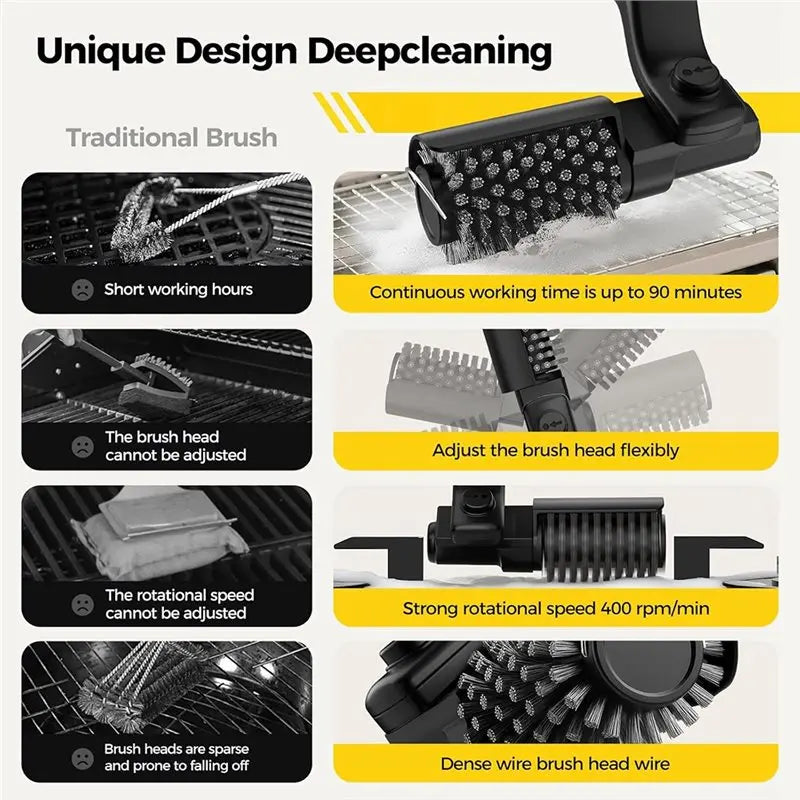 Electric BBQ Cleaner Brush Wireless Stainless Steel Rotary Grill Brush for Outdoor Grill Steam BBQ Cleaning Brush Accessoires