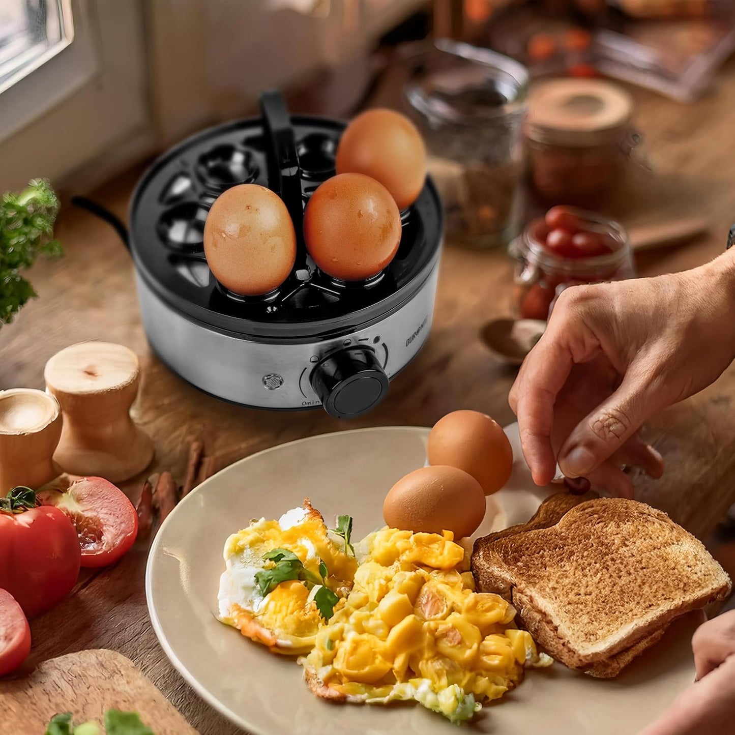 EB50 Rapid Egg Boiler & Cooker, 400W Electric Steamer, Omelette Maker and Poacher for 7 Soft, Dippy, Medium, Hard Boiled Eggs, Auto Shut-Off, BPA & PFAS Free, Dishwasher Safe Parts