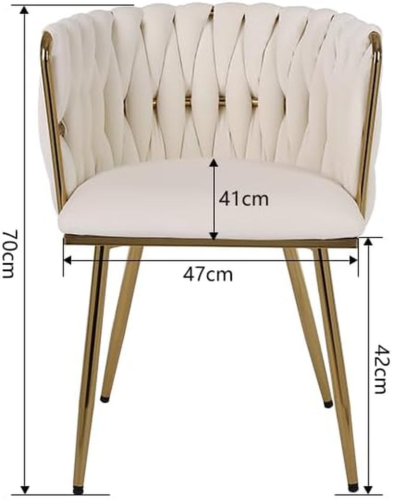 Set of 2 X Luxury Velvet/Metal Upholstered Seat Woven Dining Kitchen Home Restaurant Bar Pub Stool Chair (Cream/Gold)