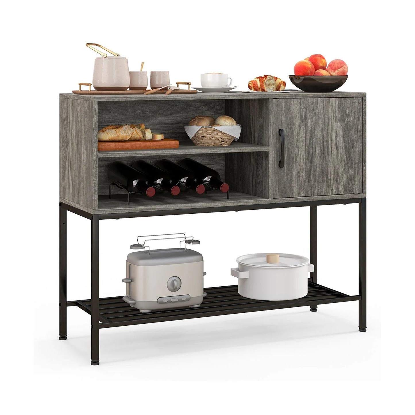Sideboard Buffet Cabinet with Wine Racks and Storage Shelves