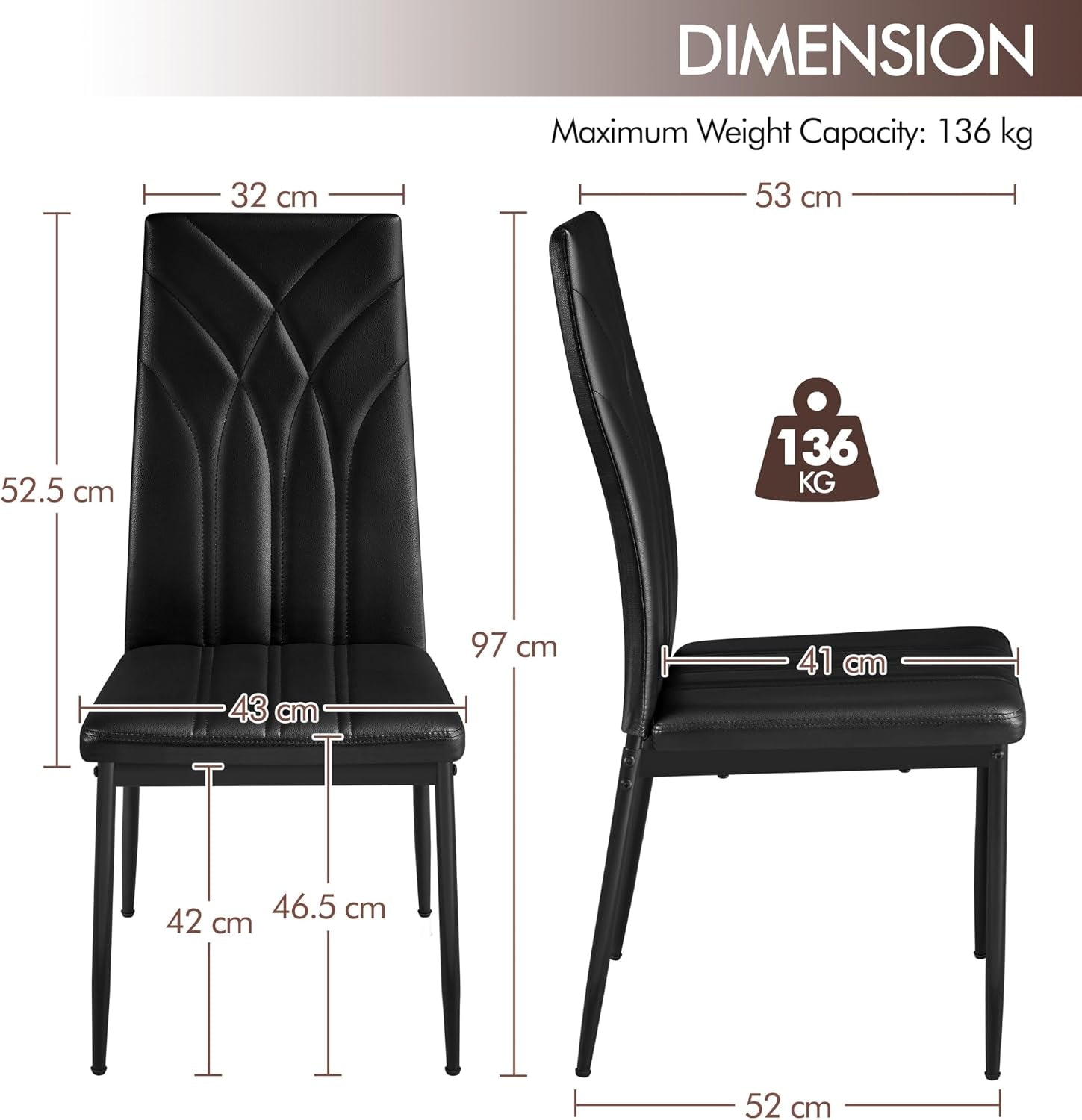 4Pcs Dining Chairs High Back PU Leather Petal Back Chairs Black | Upholstered Kitchen Chairs, Mid-Century Modern Armless Side Chairs with Sturdy Metal Legs for Dining Room Counter Kitchen