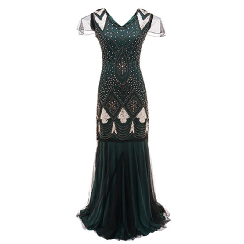 Women Sequins Glitter Gatsby Vintage Dress 1920S Retro Clubwear Elegant Ladies Halloween Party Cos Dresses Long Gowns Vestidos