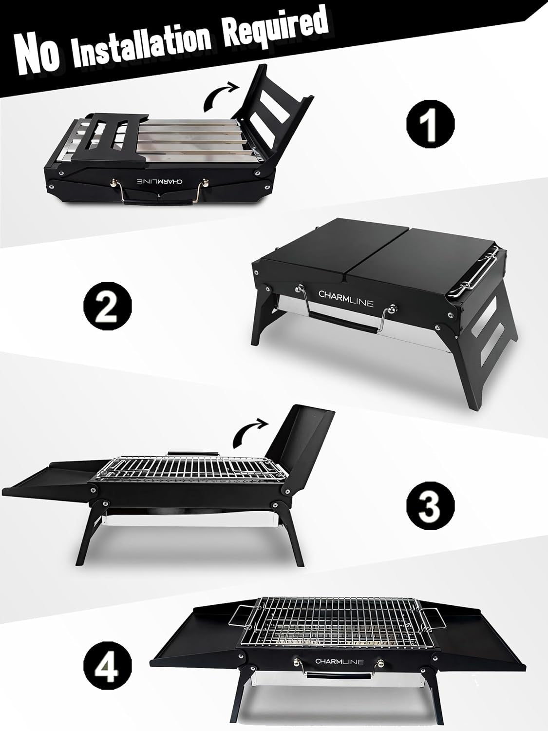 39 X 27 Cm Foldable Portable Charcoal BBQ Grill, Camping BBQ Grill for 2–4 People, Ideal for Camping, Garden, Beach, Picnic & Tabletop Use, Black