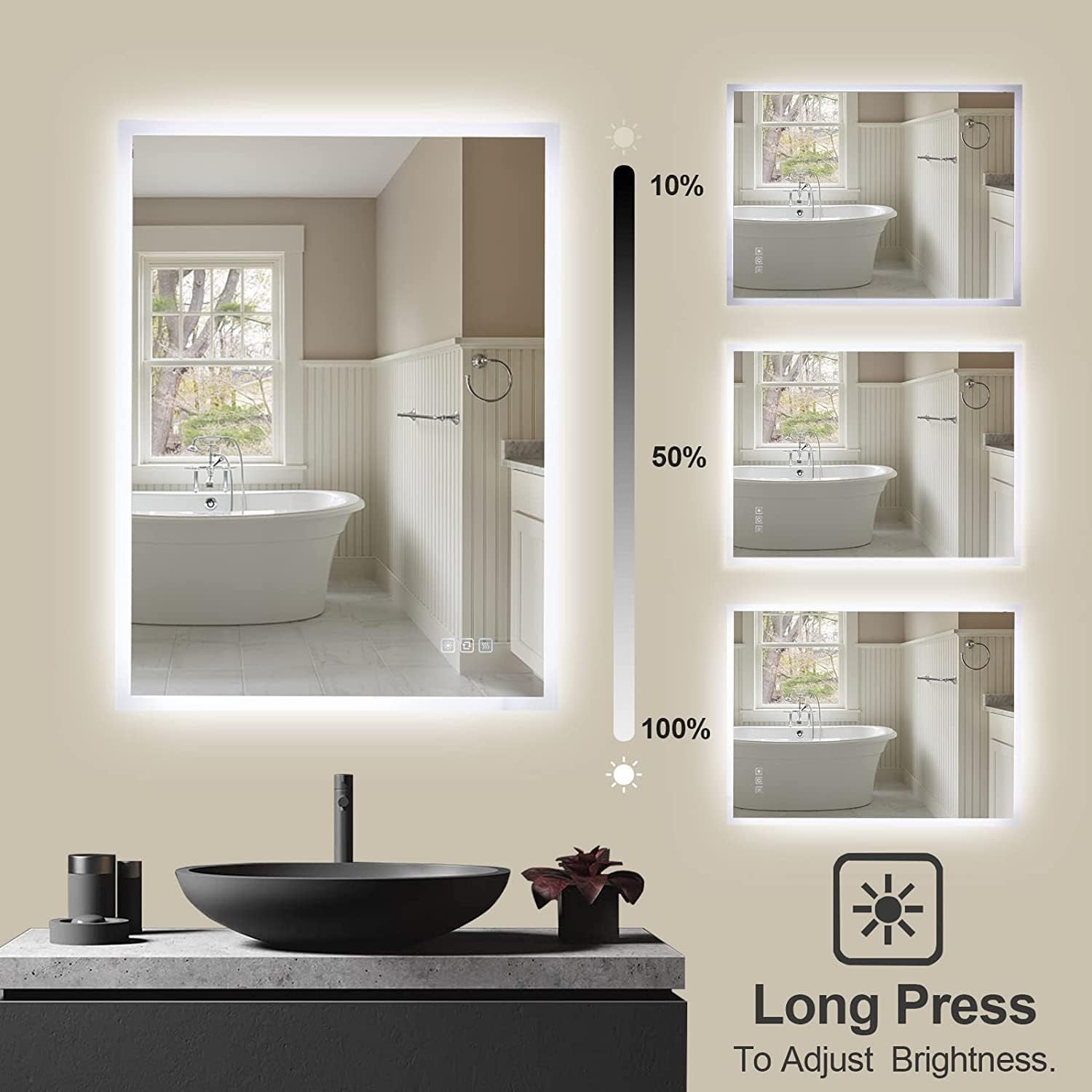 800X600 Mm Backlit Illuminated Bathroom Mirrors, Wall Mounted Multifunction Bathroom Vanity Mirror with LED Lights, Adjustable Light, anti Fog, Memory Dimming Function, Vertical/Horizontal