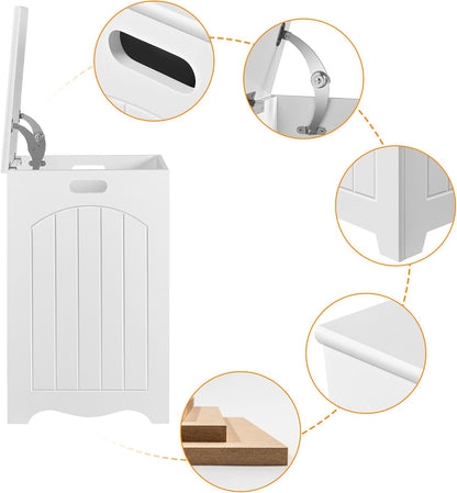 White Bathroom Laundry Basket Large Bin Wooden Storage Home Organizer Hamper with Lid