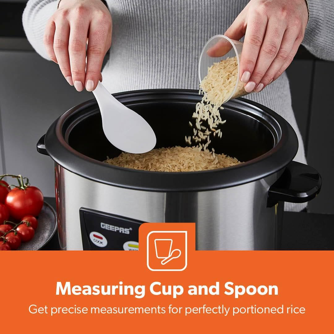 1.8L Rice Cooker with Steamer Keep Warm Auto Cooking 700W Silver | Non-Stick Inner Pot Includes Measuring Cup, Spatula & Tempered Lid