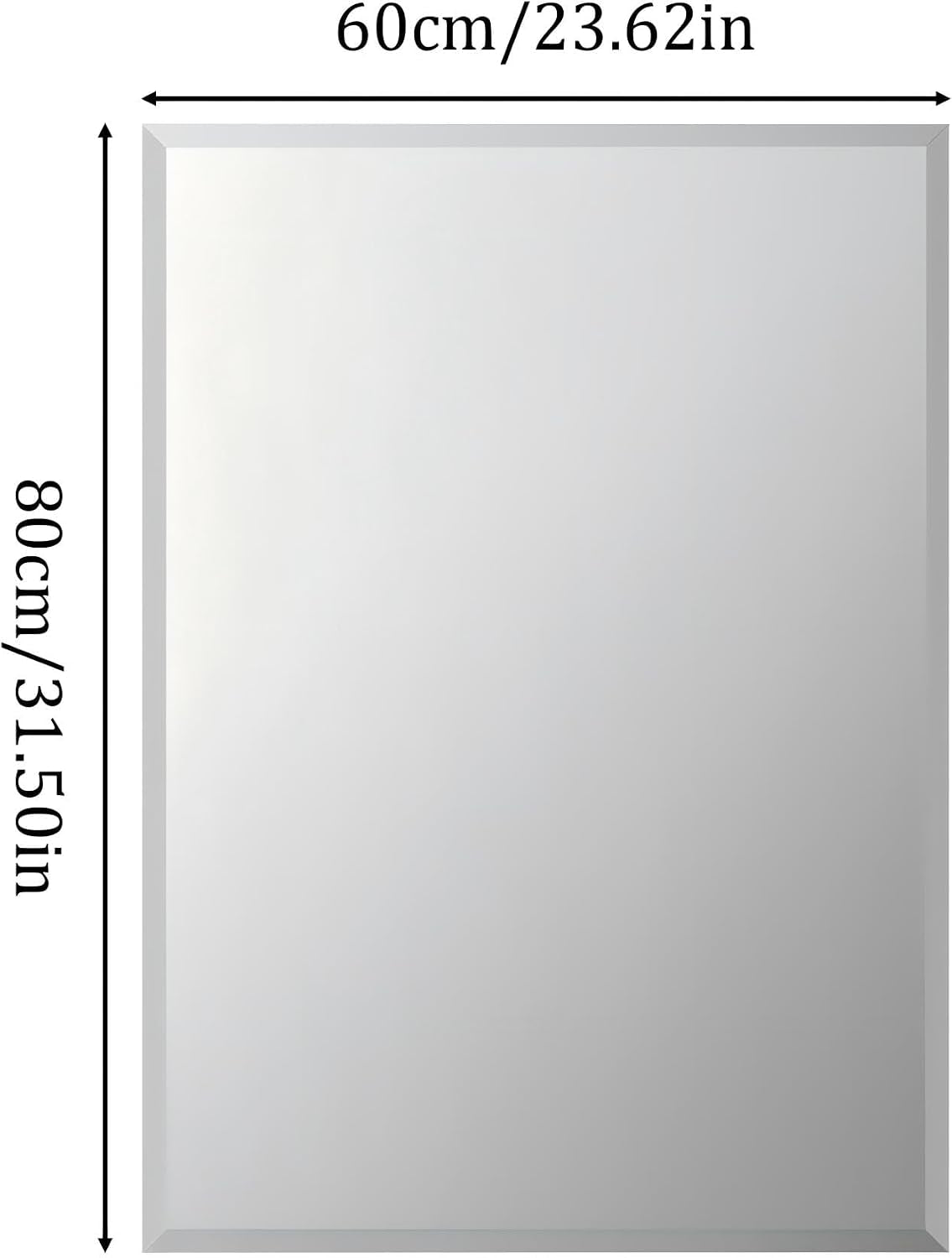 Medium Frameless Bathroom Wall Mirror 80 X 60Cm Plain Edge Silver | High Clarity Distortion Free Rectangle Wall Mirrors with 3 Hangers for over Sink Vanity, Hanging Vertically or Horizontally