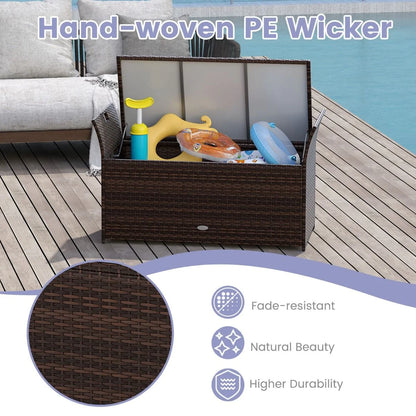 Outdoor Storage Bench with Hand-Woven PE Rattan Wicker and Side Handles