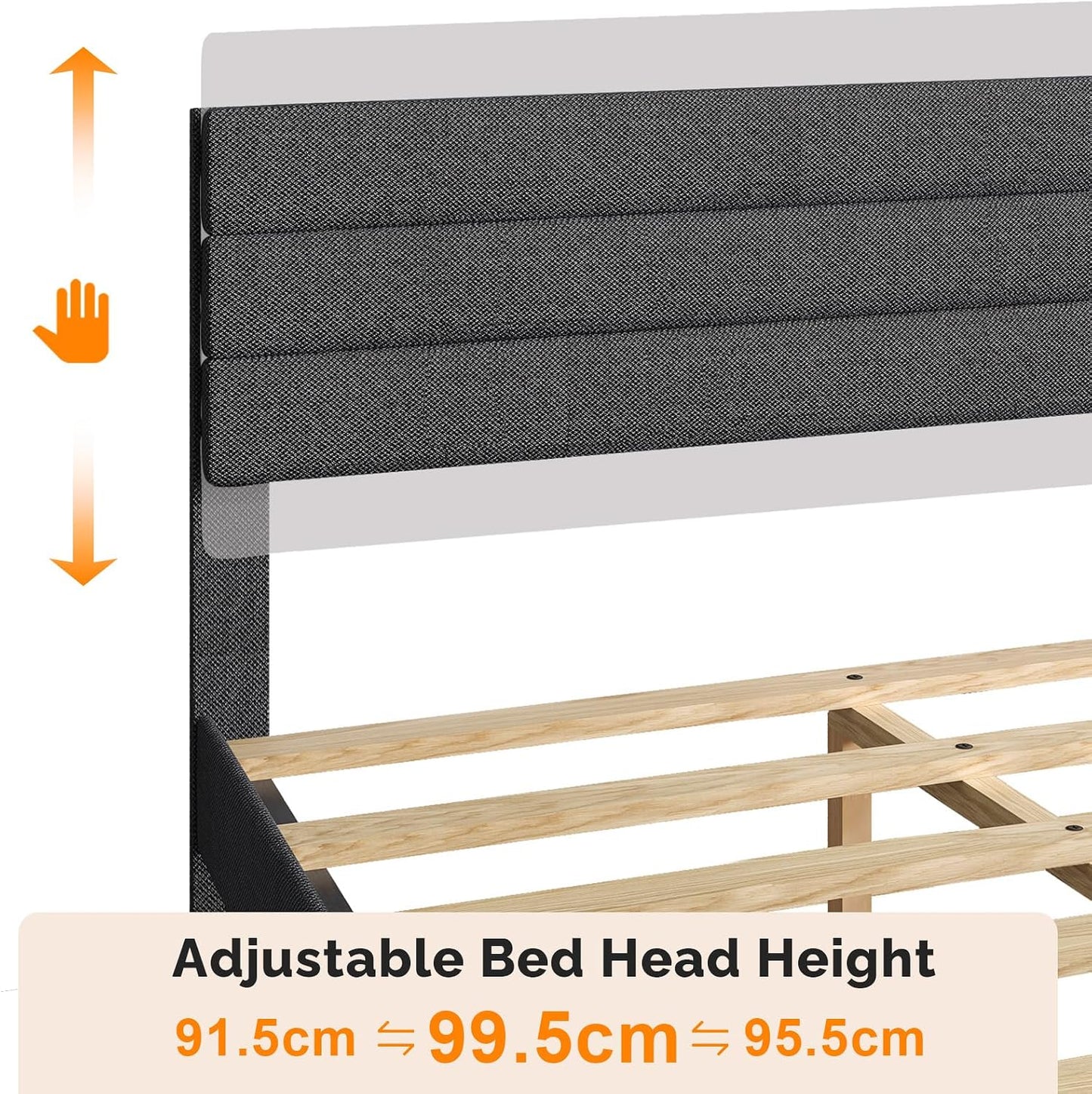 Single Bed Frame, Upholstered Platform Bed with Headboard & under Bed Storage - Sturdy Wooden Slat Support - No Box Spring Needed, Linen-Like Fabric, Light Grey, 90 X 190 Cm