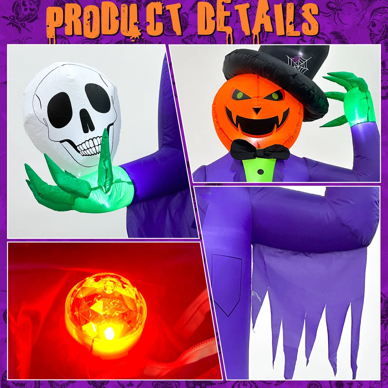 10FT Giant Halloween Inflatables, Scary Sitting Inflatable Pumpkin Decorations Outdoor for Roof Balcony Lawn Garden Yard Decor