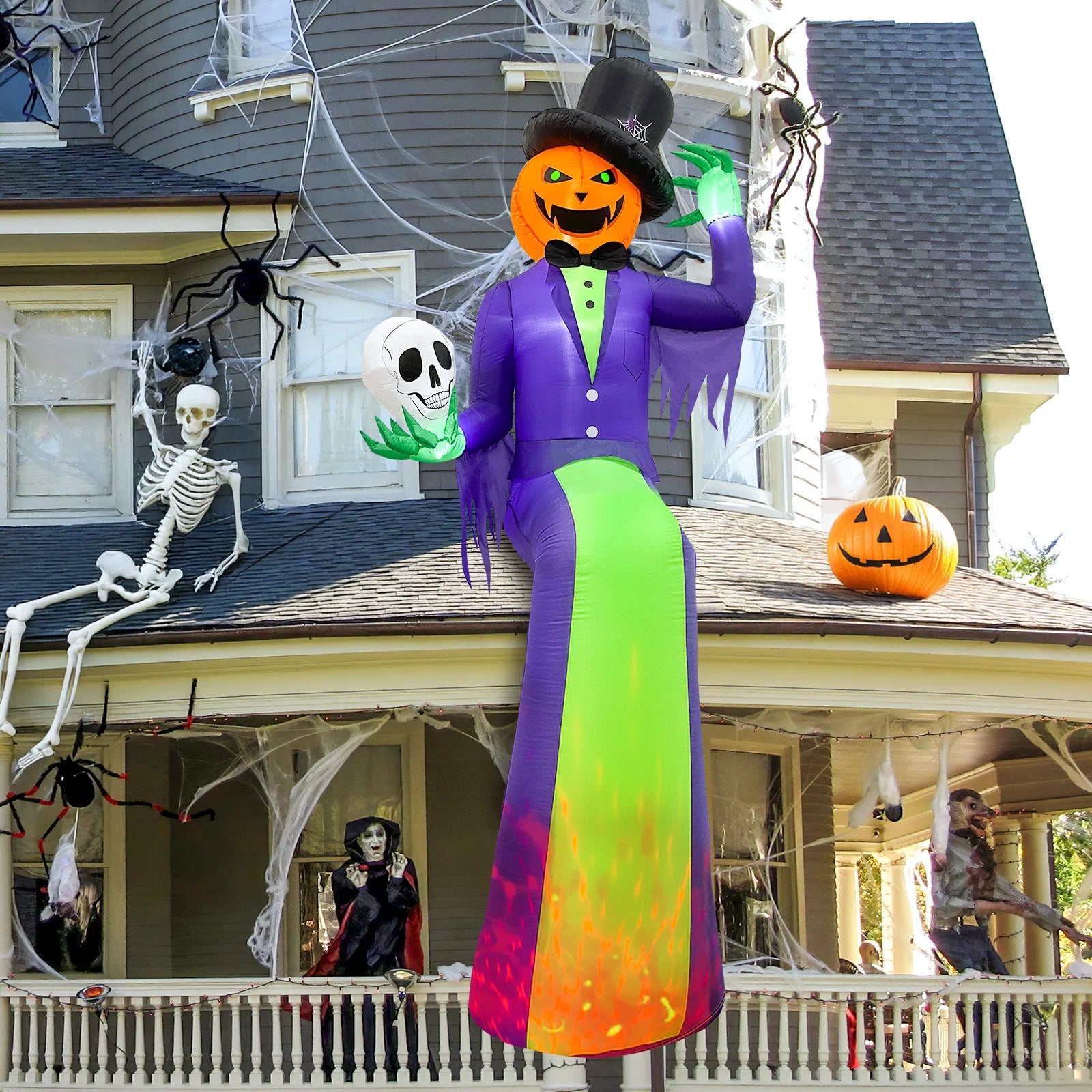 10FT Giant Halloween Inflatables, Scary Sitting Inflatable Pumpkin Decorations Outdoor for Roof Balcony Lawn Garden Yard Decor