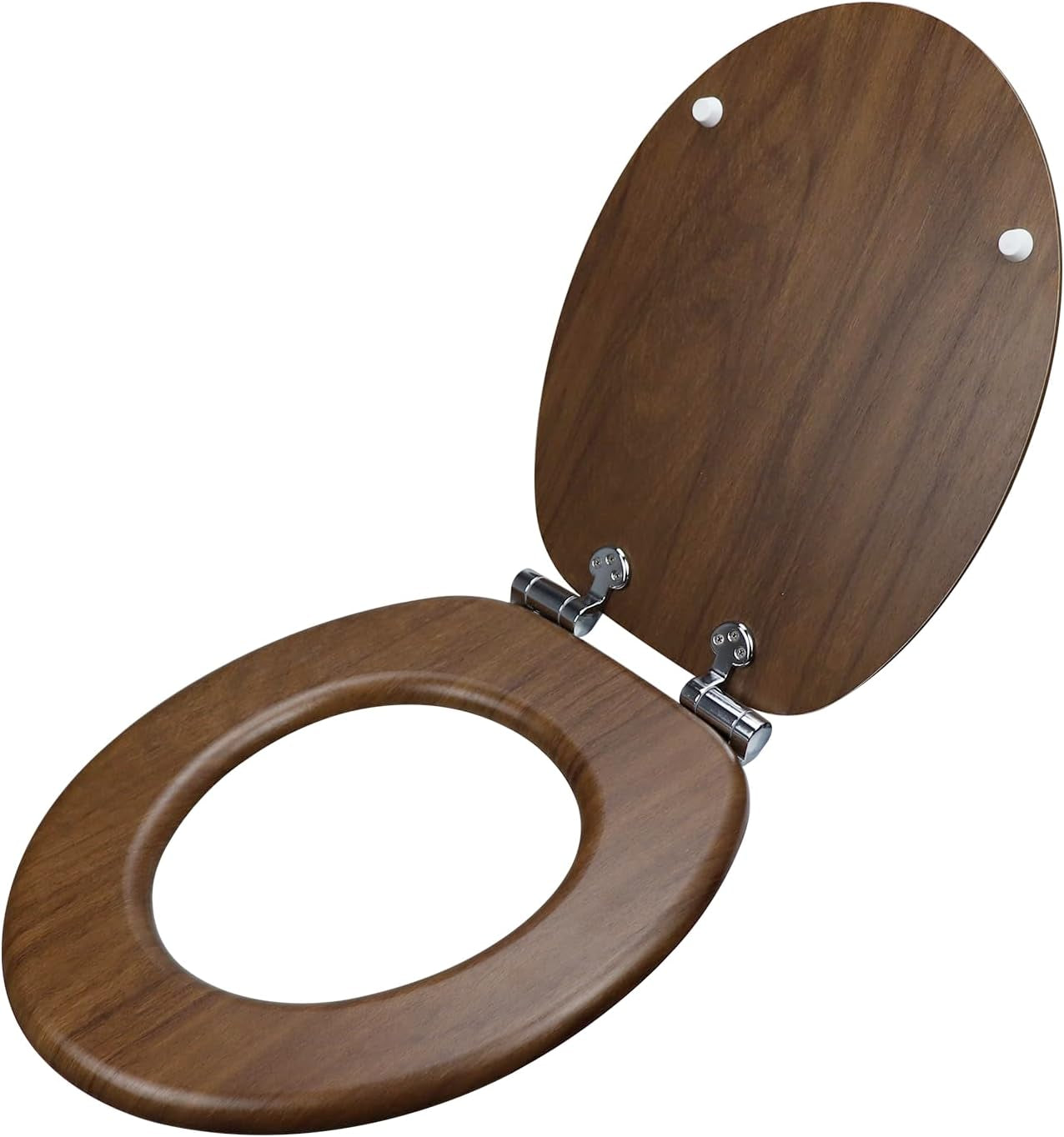 Toilet Seat Dark Walnut Wooden Soft Close with Adjustable Solid Zinc Alloy Hinges, MDF Wood Oval Toilet Seat with Bottom Fixings, Easy to Clean and Install (JH3704-01)