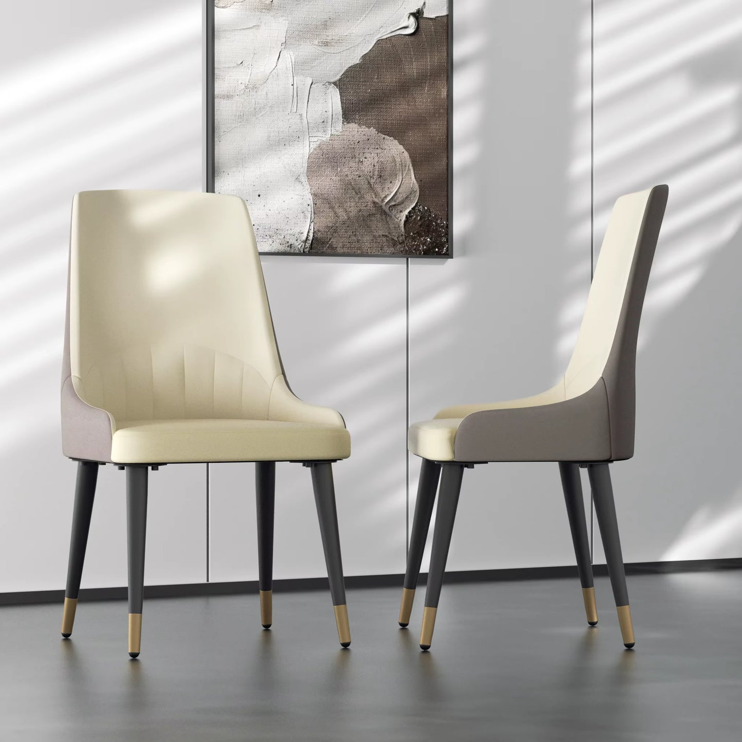 Faux Leather Dining Chairs Set of 2, Modern Upholstered Kitchen Dining Room Chairs Armless Accent Side Chairs with Metal Legs