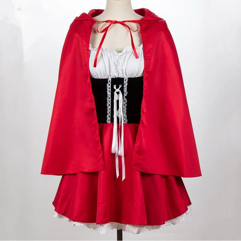 S-6XL Halloween Costume for Women Little Red Riding Hood Dress up Adult Fantasy Game Outfit with Cloak Cosplay Fancy Party Dress