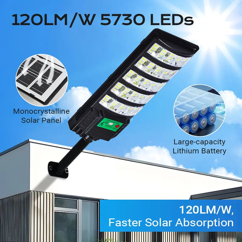 Upgraded Solar Street Light Outdoor 5730 SMD LED 120LM/W Super Bright Monocrystalline Panel Lifepo4 Battery IP65 Waterproof for Yard Garden Street Garage,Deals for You Days