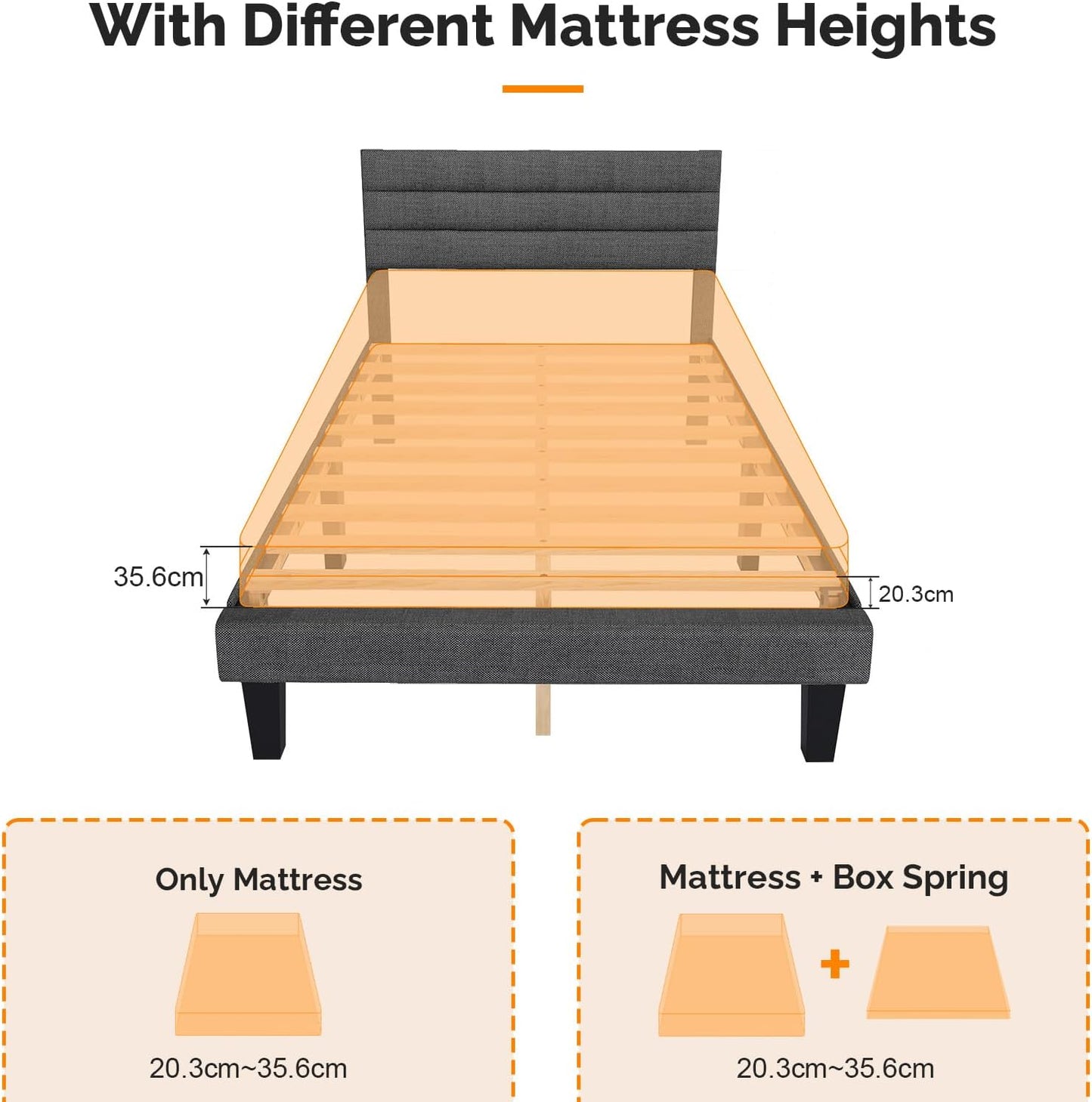 Single Bed Frame, Upholstered Platform Bed with Headboard & under Bed Storage - Sturdy Wooden Slat Support - No Box Spring Needed, Linen-Like Fabric, Light Grey, 90 X 190 Cm