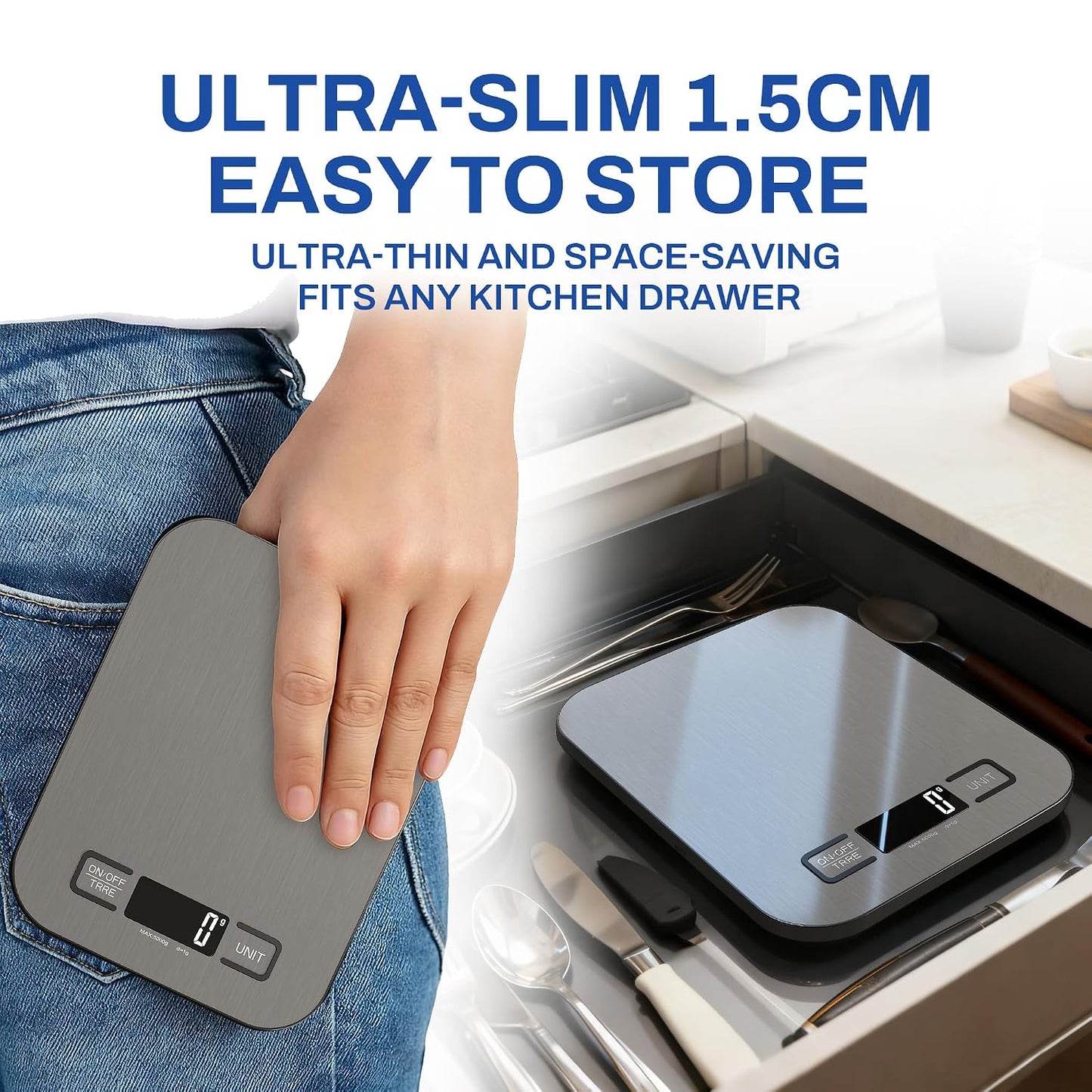 Digital Food Scales, 5Kg/1G High Precision Food Scale with 6 Units & Tare, LCD Display, Compact Kitchen Scales Digital for Cooking, Baking, Battery Powered with 2 AAA Included Weighing Scales Kitchen