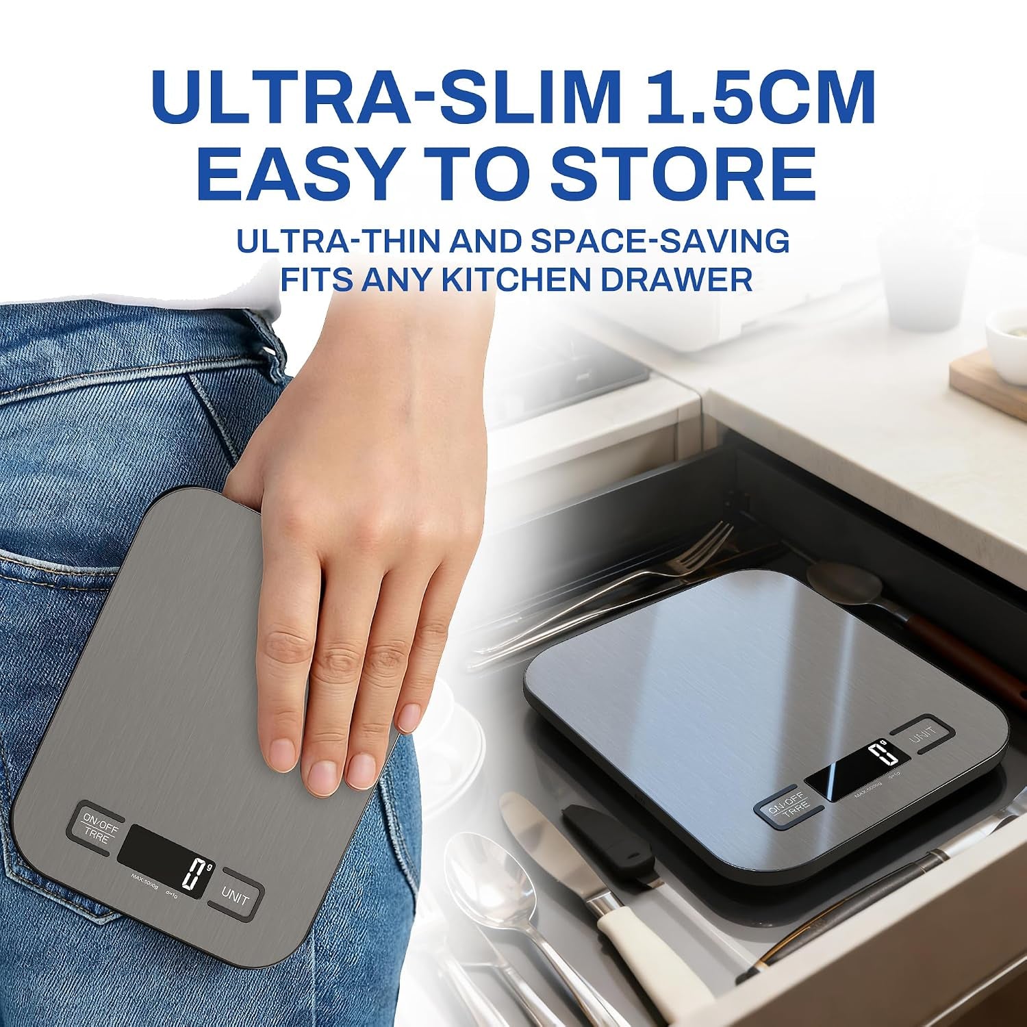Digital Food Scales, 5Kg/1G High Precision Food Scale with 6 Units & Tare, LCD Display, Compact Kitchen Scales Digital for Cooking, Baking, Battery Powered with 2 AAA Included Weighing Scales Kitchen