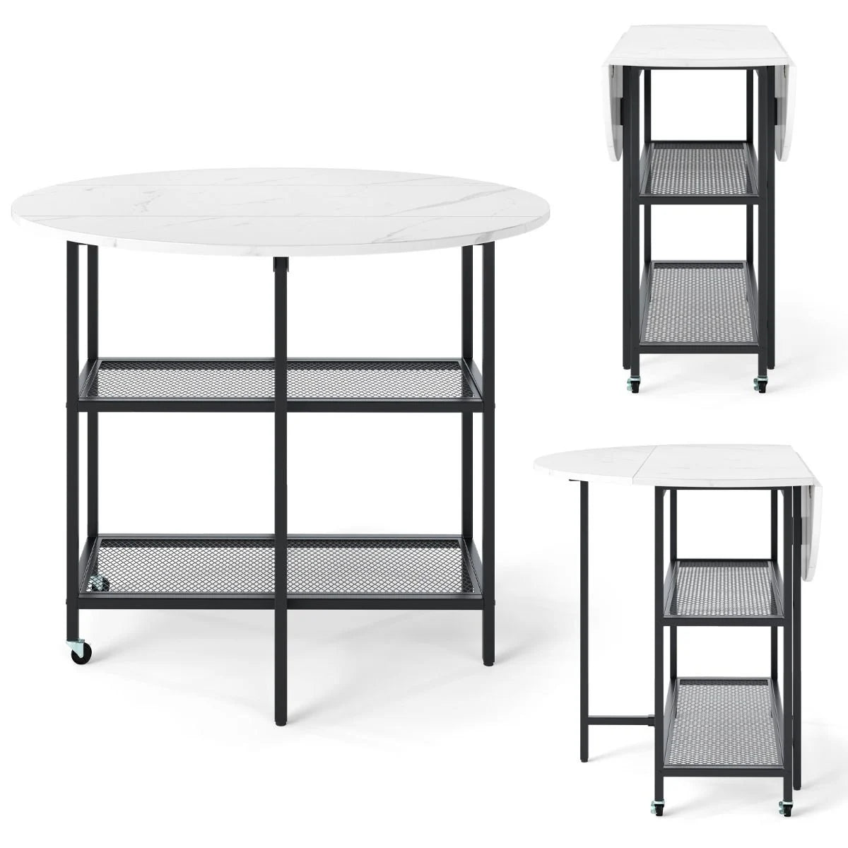 Round Kitchen Table Modern Dining Table with Drop Leaf Tabletop