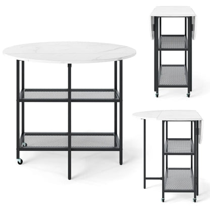 Round Kitchen Table Modern Dining Table with Drop Leaf Tabletop