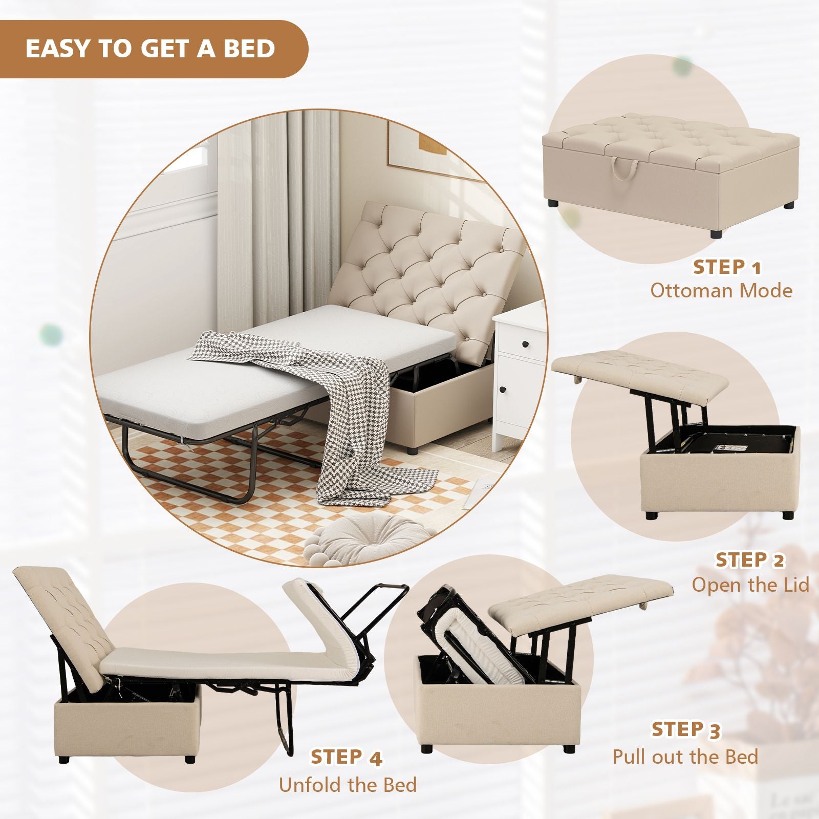 2-In-1 Convertible Sofa Bed with Mattress for Home and Office