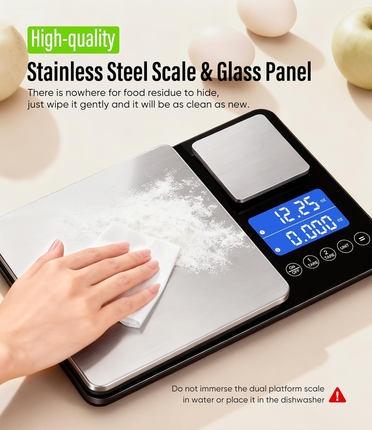 Dual Platform Kitchen Scales with High Precision: 15Kg/33Lb Capacity at 1G & 500G Capacity at 0.01G, Professional Food Scales for Baking Sourdough Bread and Cooking, 7 Units, Tare, Accumulation