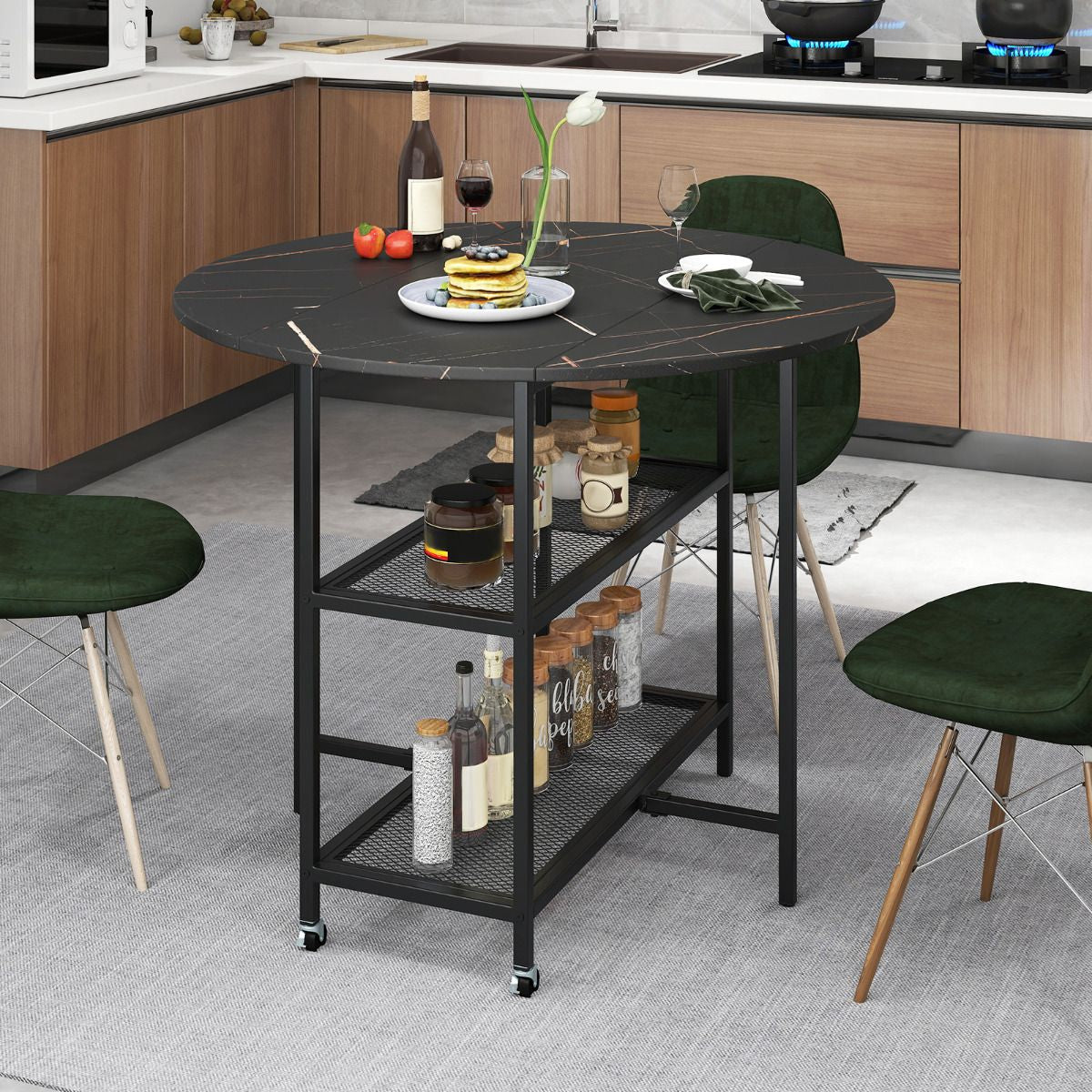 Round Kitchen Table Modern Dining Table with Drop Leaf Tabletop