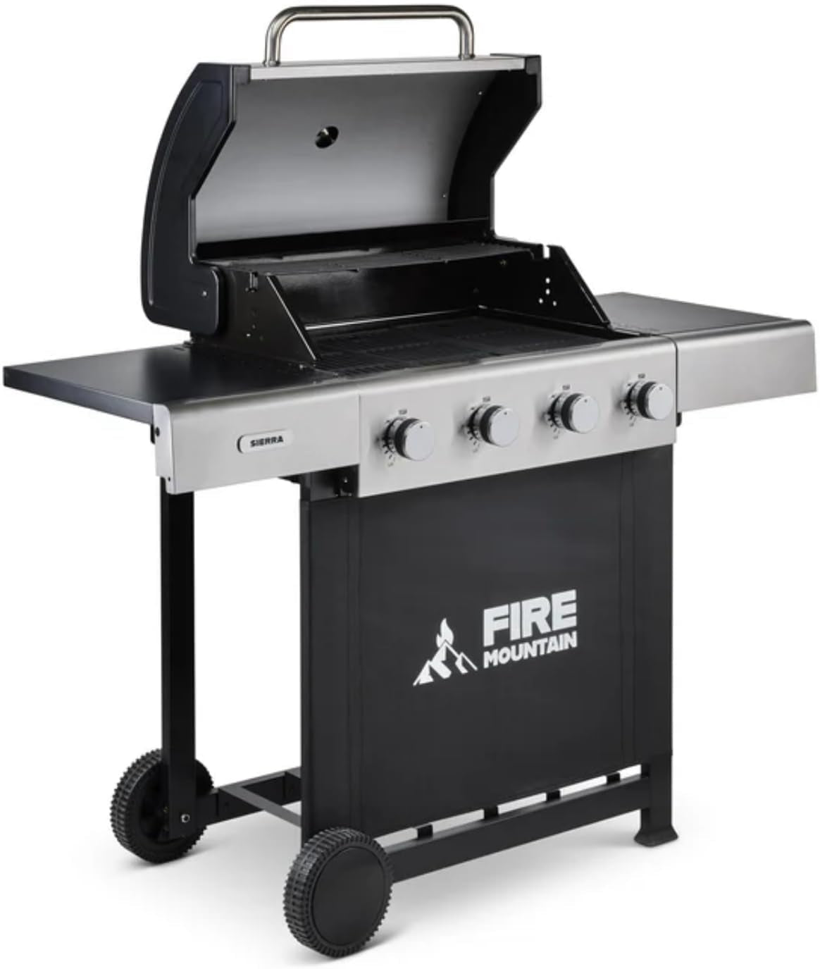 Sierra 4 Burner Gas BBQ Stainless Steel with Cast Iron Grill and Side Shelves Large Outdoor Barbecue for Garden Family Sized 60 X 42Cm Cooking Area